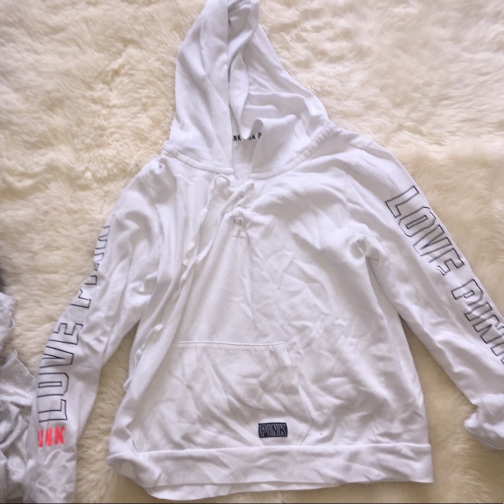 Lace up thin white sweatshirt from pink